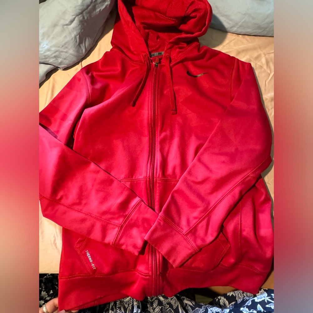 Nike red dri-fit mens zip-up hoodie